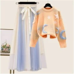 Moon And Stars Kawaii Pastel Sweater Tulle Skirt Two Pieces Set ON233 13 Moon And Stars Kawaii Pastel Sweater Tulle Skirt Two Pieces Set ON233 -EgrilDoll Fashion Outlet Store moon and stars kawaii pastel sweater tulle skirt two pieces set on233 orange with dress 347