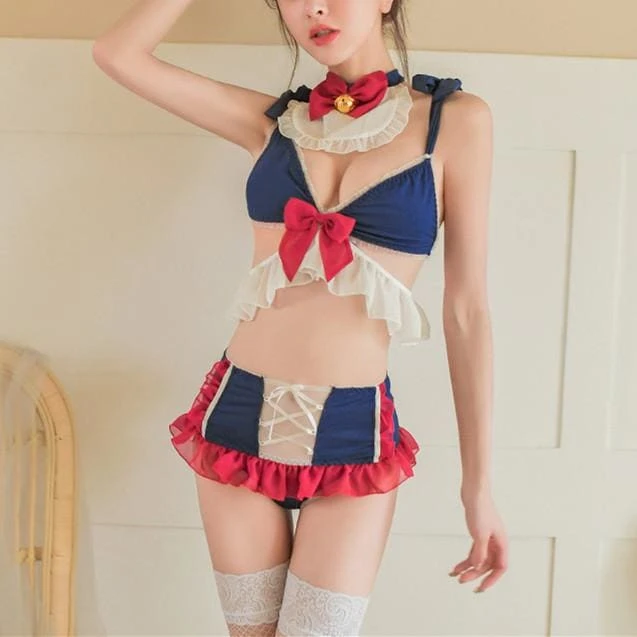 Navy Sweet Falbala Bow Tail Lingerie Set EG14230 7 Navy Sweet Falbala Bow Tail Lingerie Set EG14230 - Image 7