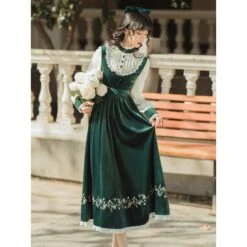 Palace Style Elegant Retro Cute Ruffled Stand-up Collar Green Dress BE439 -EgrilDoll Fashion Outlet Store palace style elegant retro cute ruffled stand up collar green dress be439 966