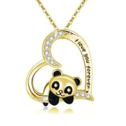 Panda Bear Heart Shape Zircon Necklace EG15853