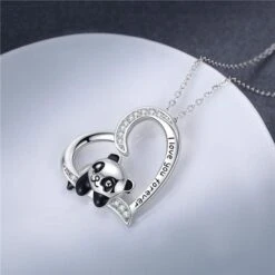 Panda Bear Heart Shape Zircon Necklace EG15853 -EgrilDoll Fashion Outlet Store panda bear heart shape zircon necklace eg15853 necklaces 352