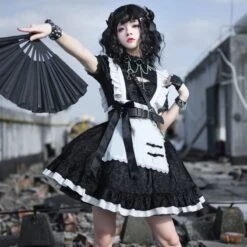 Panda Girl Gothic Anime Egirl Look Maid Suit Dress EG16646