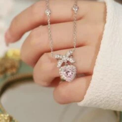 Pink Bowknot Heart Necklace -EgrilDoll Fashion Outlet Store pink bowknot heart necklace 311
