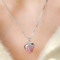 Pink Crystal Heart Necklace -EgrilDoll Fashion Outlet Store pink crystal heart necklace 742