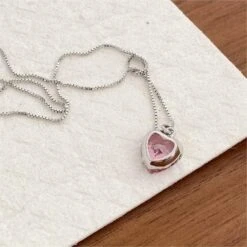 Pink Crystal Heart Necklace -EgrilDoll Fashion Outlet Store pink crystal heart necklace 993