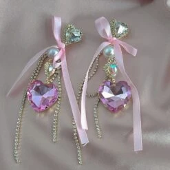 Pink Heart Shaped Bow Earrings ON472