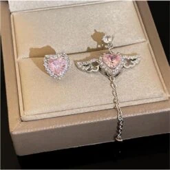 Pink Heart Wings Earrings -EgrilDoll Fashion Outlet Store pink heart wings earrings 105