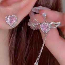 Pink Heart Wings Earrings -EgrilDoll Fashion Outlet Store pink heart wings earrings 724