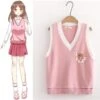 Pink Knitted Vest Bear Embroidery Sweater SP16496