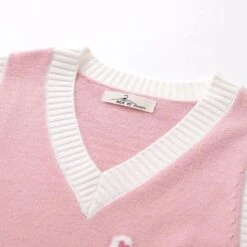 Pink Knitted Vest Bear Embroidery Sweater SP16496 -EgrilDoll Fashion Outlet Store pink knitted vest bear embroidery sweater sp16496 474