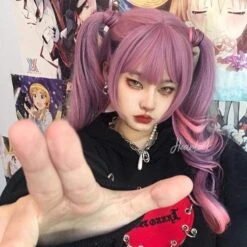 Pink Purple Mixed Color Long Curly Wig EG16263 -EgrilDoll Fashion Outlet Store pink purple mixed color long curly wig eg16263 wigs 341