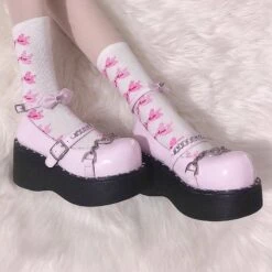 Pink/Black Goth Hearts Punk Platform Shoes EG15940 -EgrilDoll Fashion Outlet Store pinkblack goth hearts punk platform shoes eg15940 678