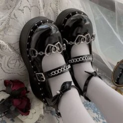 Pink/Black Goth Hearts Punk Platform Shoes EG15940