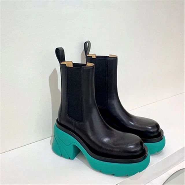 Pink/Blue/Green/Black Warm Round Toe Thick-soled Square Heel Boots BE490 4 Pink/Blue/Green/Black Warm Round Toe Thick-soled Square Heel Boots BE490 - Image 4