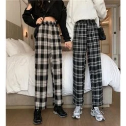 Plaid Check Elastic Waist Harem Pants