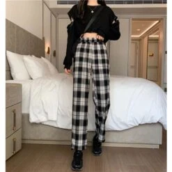 Plaid Check Elastic Waist Harem Pants -EgrilDoll Fashion Outlet Store plaid check elastic waist harem pants 296