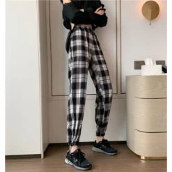Plaid Check Elastic Waist Harem Pants -EgrilDoll Fashion Outlet Store plaid check elastic waist harem pants 907