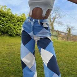 Plaid Wide Leg High Waist Cargo Pants -EgrilDoll Fashion Outlet Store plaid wide leg high waist cargo pants 648