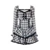 Punk Black And White Plaid Bow Dress ON117