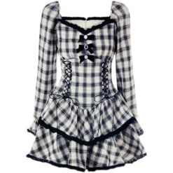 Punk Black And White Plaid Bow Dress ON117 -EgrilDoll Fashion Outlet Store punk black and white plaid bow dress on117 s 584