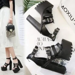 Punk Casual Straps High Heels Sandal EE0905 -EgrilDoll Fashion Outlet Store punk casual straps high heels sandal ee0905 boots 843