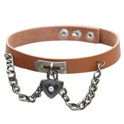 Punk Cool Metal Love Heart-Shaped Lock Collar Leather Chain EG15847 -EgrilDoll Fashion Outlet Store punk cool metal love heart shaped lock collar leather chain eg15847 brown necklace 983