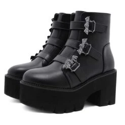 Punk Gothic Grunge Bats Buckle Zipper Platform Boots EE0913
