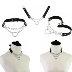 Punk Gothic Leather Choker Metal Chain Heart Necklace EG062 -EgrilDoll Fashion Outlet Store punk gothic leather choker metal chain heart necklace eg062 868