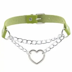 Punk Gothic Leather Choker Metal Chain Heart Necklace EG062 -EgrilDoll Fashion Outlet Store punk gothic leather choker metal chain heart necklace eg062 green 954