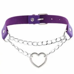 Punk Gothic Leather Choker Metal Chain Heart Necklace EG062 -EgrilDoll Fashion Outlet Store punk gothic leather choker metal chain heart necklace eg062 purple 831