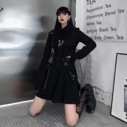Punk Grunge Gothic Black Suit Blouse Skirt Set EG394 -EgrilDoll Fashion Outlet Store punk grunge gothic black suit blouse skirt set eg394 dress 222
