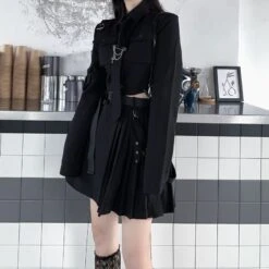 Punk Grunge Gothic Black Suit Blouse Skirt Set EG394 -EgrilDoll Fashion Outlet Store punk grunge gothic black suit blouse skirt set eg394 dress 641