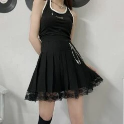 Punk Vintage Lace Black Skirt -EgrilDoll Fashion Outlet Store punk vintage lace black skirt 777