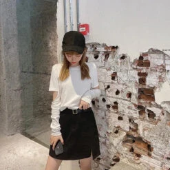 Pure Color Hollow Out Round Neck Short Sweatshirt EG0530 -EgrilDoll Fashion Outlet Store pure color hollow out round neck short sweatshirt eg0530 582