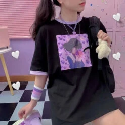 Purple Love Girl Print T-shirt EG15201