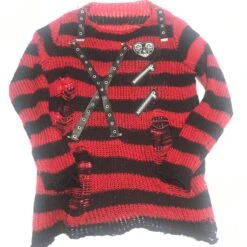 Red Black Stripes Strapes Misa Top ON672 7 Red Black Stripes Strapes Misa Top ON672 -EgrilDoll Fashion Outlet Store red black stripes strapes misa top on672 free size 495
