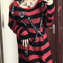 Red Black Stripes Strapes Misa Top ON672 6 Red Black Stripes Strapes Misa Top ON672 -EgrilDoll Fashion Outlet Store red black stripes strapes misa top on672 free size 591