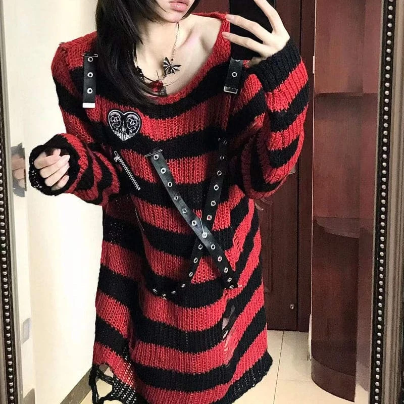 Red Black Stripes Strapes Misa Top ON672 2 Red Black Stripes Strapes Misa Top ON672 - Image 2