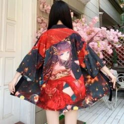 Red Fire Anime Girl Homewear Kimono Haori SP16022