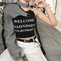 Reflective Patchwork Pullover One Shoulder Long Sleeve Crop Top EG16933 15 Reflective Patchwork Pullover One Shoulder Long Sleeve Crop Top EG16933 -EgrilDoll Fashion Outlet Store reflective patchwork pullover one shoulder long sleeve crop top eg16933 710