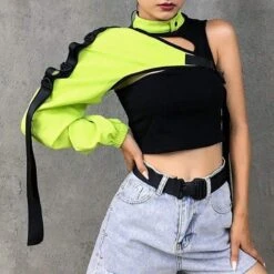 Reflective Patchwork Pullover One Shoulder Long Sleeve Crop Top EG16933 10 Reflective Patchwork Pullover One Shoulder Long Sleeve Crop Top EG16933 -EgrilDoll Fashion Outlet Store reflective patchwork pullover one shoulder long sleeve crop top eg16933 805