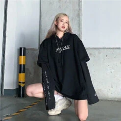 RELAX Letter Print Gothic Oversized Hoodie Jumper EG15205 -EgrilDoll Fashion Outlet Store relax letter print gothic oversized hoodie jumper eg15205 375