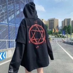 RELAX Letter Print Gothic Oversized Hoodie Jumper EG15205