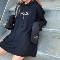 RELAX Letter Print Gothic Oversized Hoodie Jumper EG15205 -EgrilDoll Fashion Outlet Store relax letter print gothic oversized hoodie jumper eg15205 603