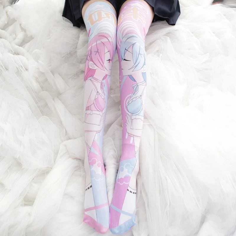 Rem And Ram Printed Lacquered Socks EE0796 1 Rem And Ram Printed Lacquered Socks EE0796