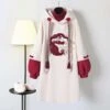 Retro Cute Print Hooded High-necked Sweatshirt Dress SP15677