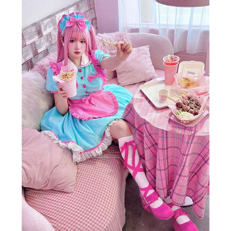 Retro Neon Bubble Gum Rollerskate Maid Lolita Dress ON591 2 Retro Neon Bubble Gum Rollerskate Maid Lolita Dress ON591 - Image 2