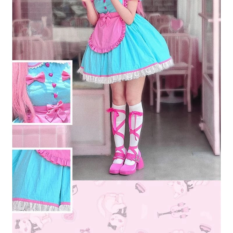Retro Neon Bubble Gum Rollerskate Maid Lolita Dress ON591 5 Retro Neon Bubble Gum Rollerskate Maid Lolita Dress ON591 - Image 5