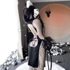 Retro Uniform Seduces Hollow Out High Slits Cheongsam Pajamas EE0821 -EgrilDoll Fashion Outlet Store retro uniform seduces hollow out high slits cheongsam pajamas ee0821 445