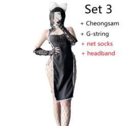 Retro Uniform Seduces Hollow Out High Slits Cheongsam Pajamas EE0821 -EgrilDoll Fashion Outlet Store retro uniform seduces hollow out high slits cheongsam pajamas ee0821 set 3 one size 505